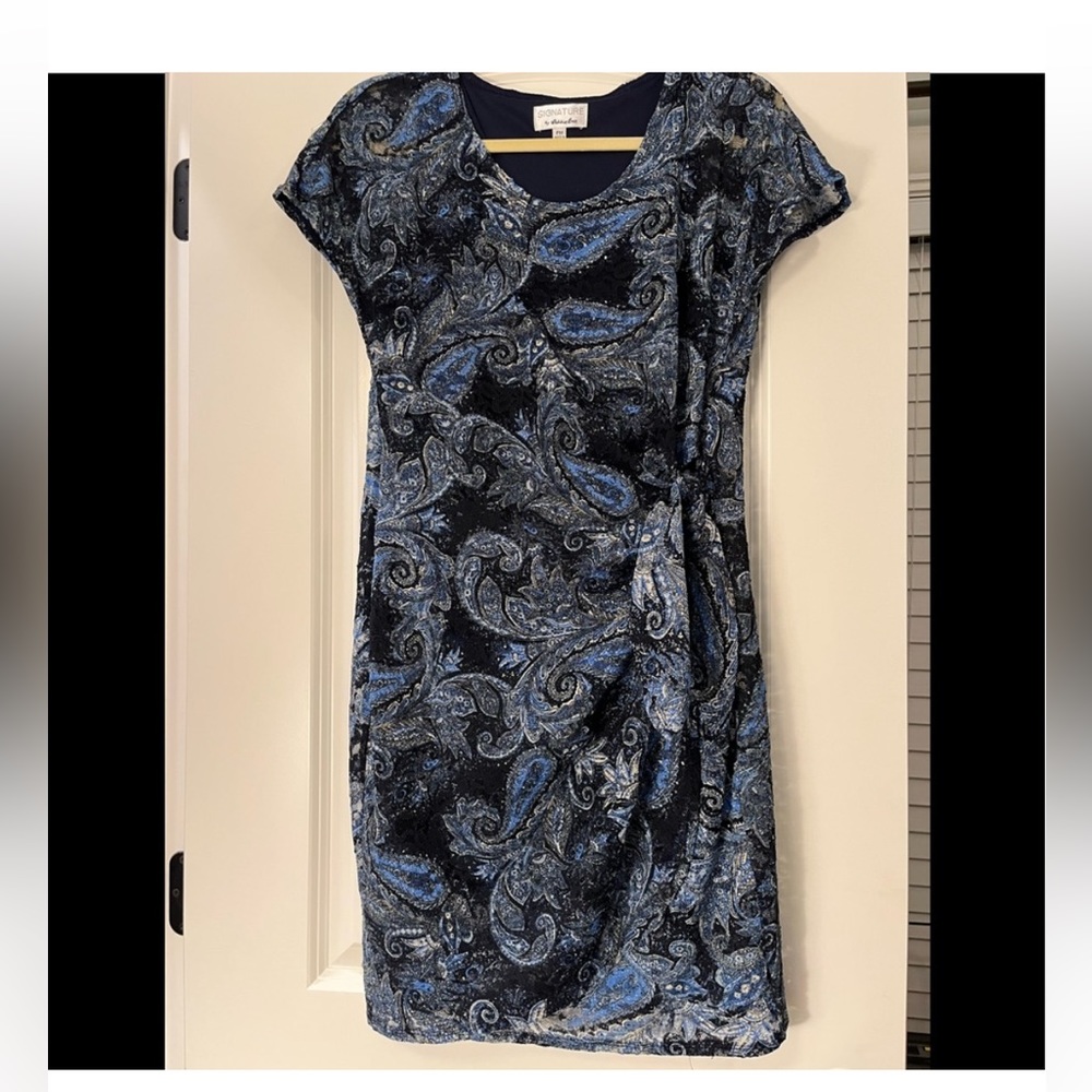 Signature by Robbie Bee Paisley Print Faux Wrap Sheath Dress w/ Side Knot Accent